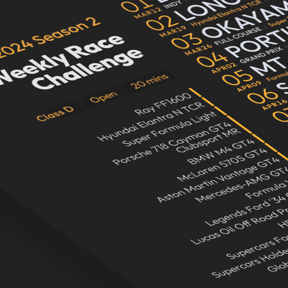 Weekly Race Challenge Iracing Official Series Schedules Iracing