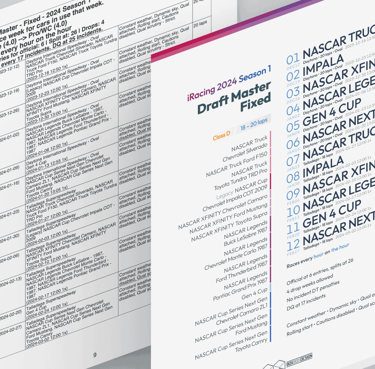 An image showing an unformatted schedule and the poster made using the schedule data.