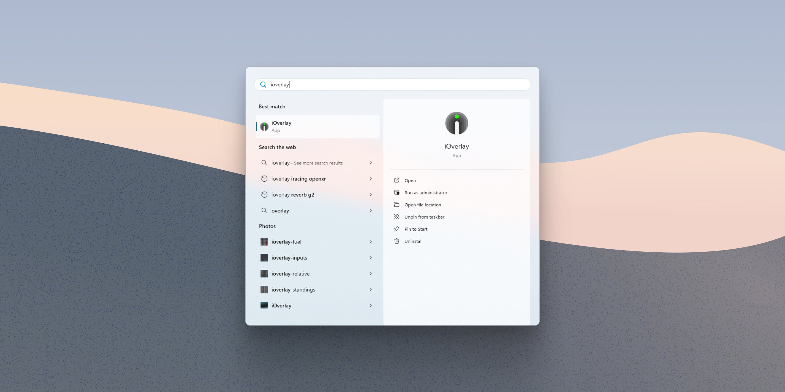 iOverlay search results in Windows OS