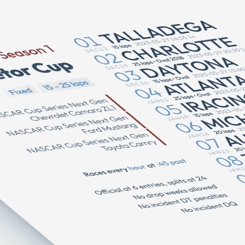 stylized image of a schedule poster for Carburetor Cup on iRacing.com