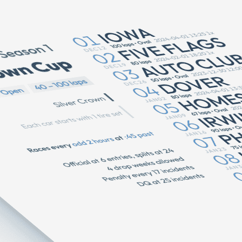 stylized image of a schedule poster for Silver Crown Cup on iRacing.com