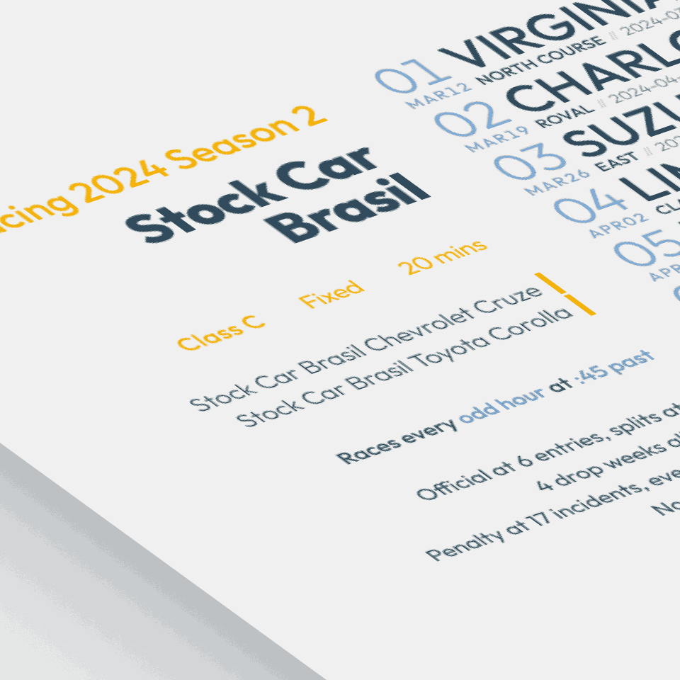 stylized image of a schedule poster for Stock Car Brasil on iRacing.com