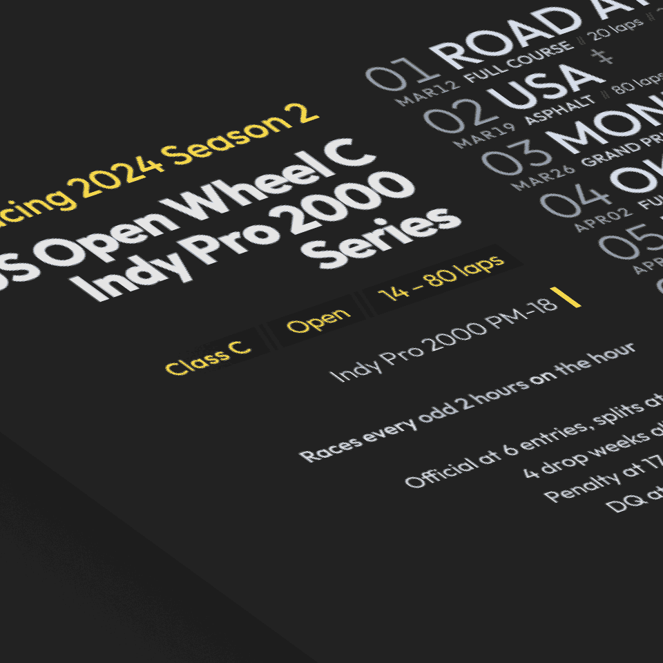 US Open Wheel C Indy Pro 2000 Series iRacing Official Series