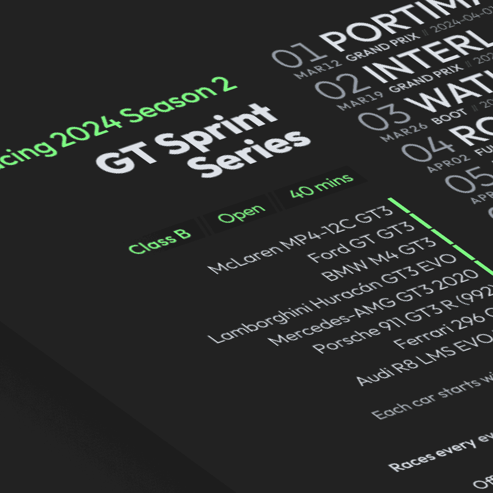 GT Sprint Series iRacing Official Series Schedules iRacing Official Series Schedules