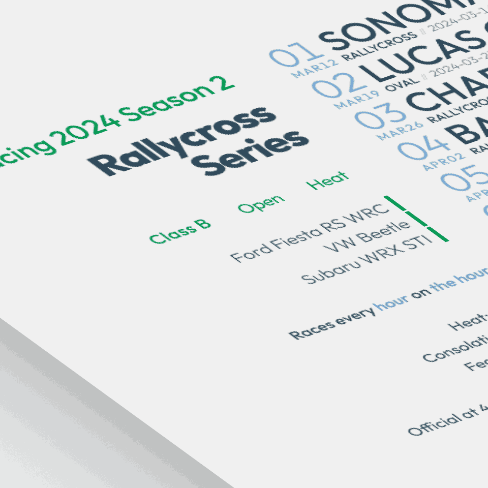 stylized image of a schedule poster for Rallycross Series on iRacing.com