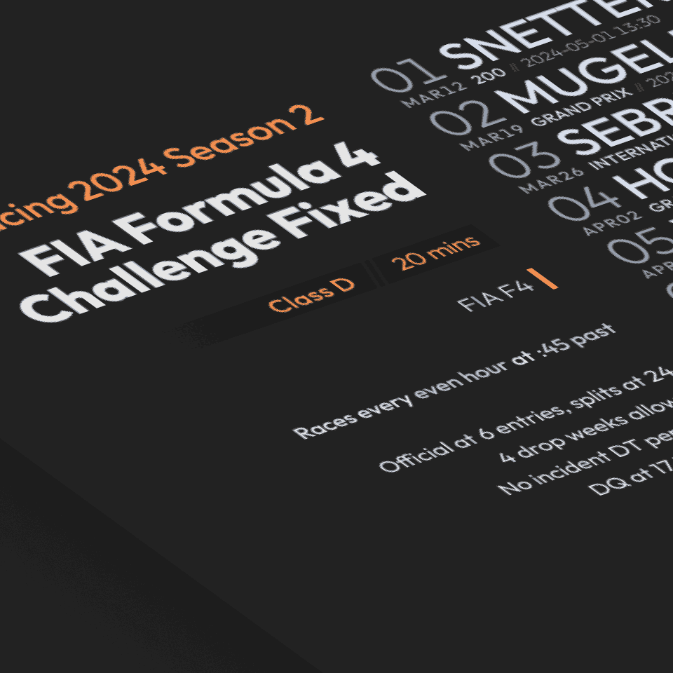 Fia formula 4 challenge fixed iracing official series schedules