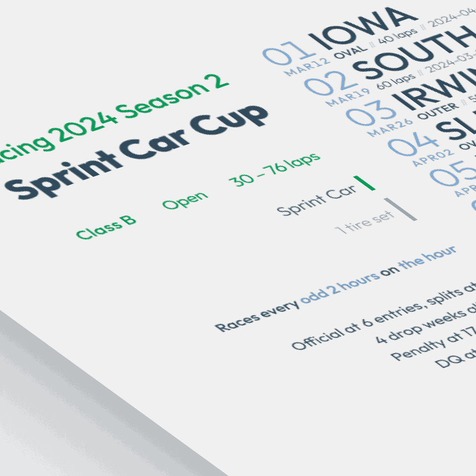 stylized image of a schedule poster for Sprint Car Cup on iRacing.com